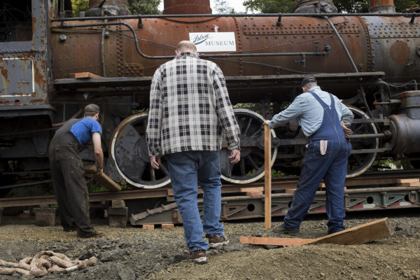 (Gabe Green | The Daily World) After being brought to the Polson Museum on May 22, a restoration project will begin on a historic 45-ton locomotive which once operated in Grays Harbor. Community members interested in volunteering can come to a work party being held at the museum on Sunday morning starting at 10 a.m..